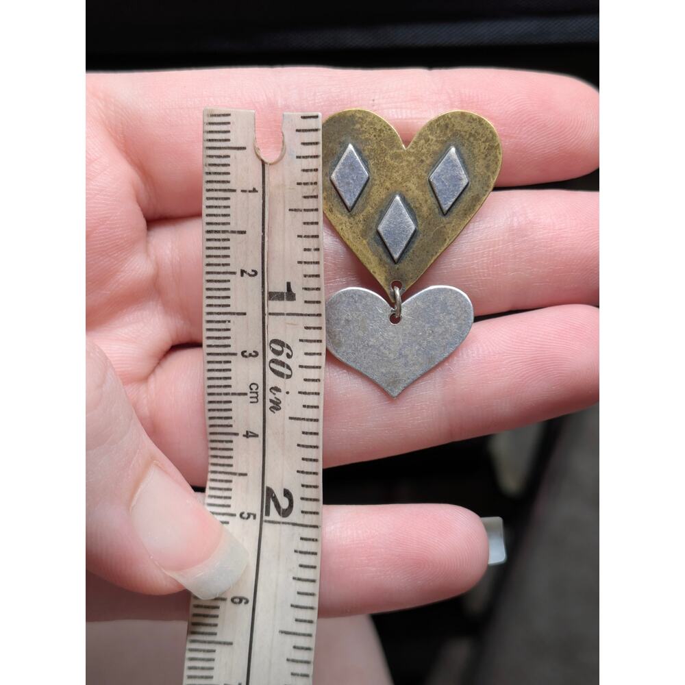 JAMES AVERY STERLING SILVER AND BRASS HEART AND DIAMOND DANGLE EARRINGS - Picture 3 of 3